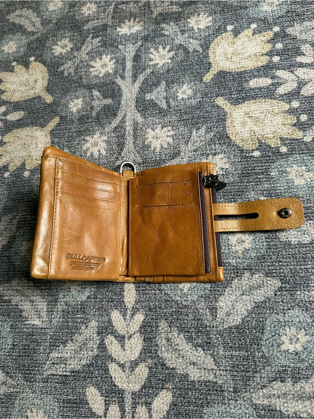 Bullcaptain Tan Leather Compact Zip Wallet with Key Ring